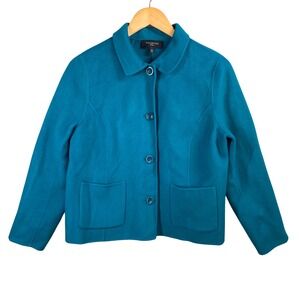 Talbots Petites Teal Blue Button Front Jacket Women's Size 12P Preppy Office